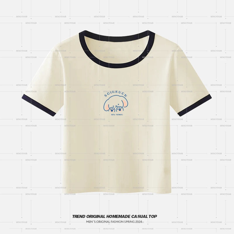 【T恤系列】大耳朵狗 撞领短袖舒适遮肉显瘦版型简单又大方小众