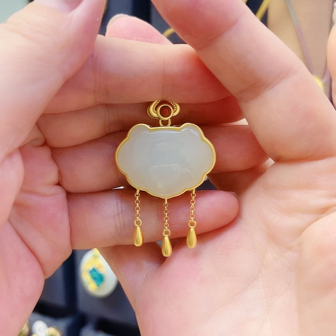 和田玉银S925镀金镶嵌颈饰