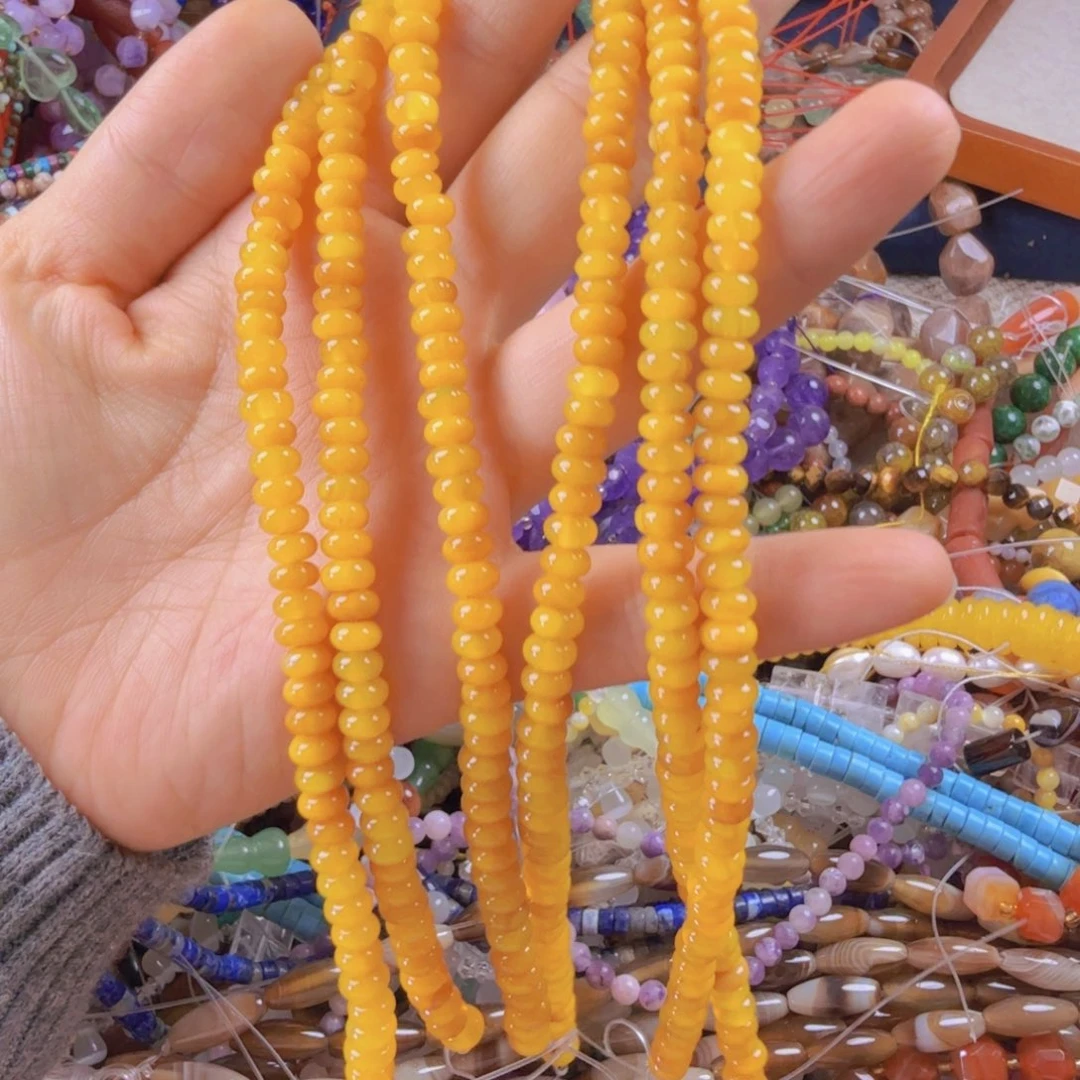 玛瑙/玉髓合金珠宝半成品卡6黄玛算珠一条