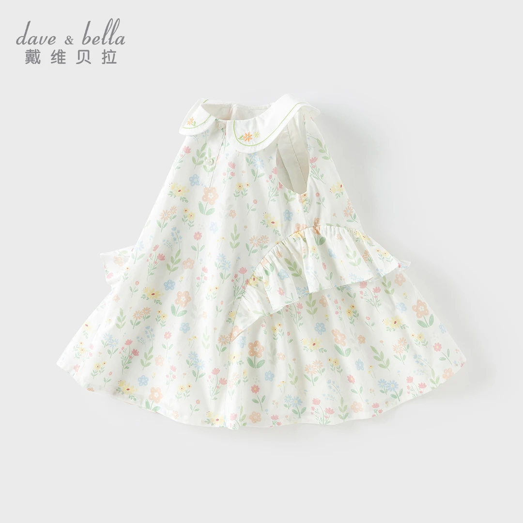 戴维贝拉儿童夏季女童新款连衣裙宝宝洋气碎花设计感印花背心裙