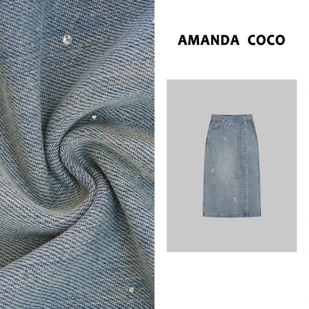 JIUJIU-欧货潮牌~高定烫钻显瘦牛仔裙