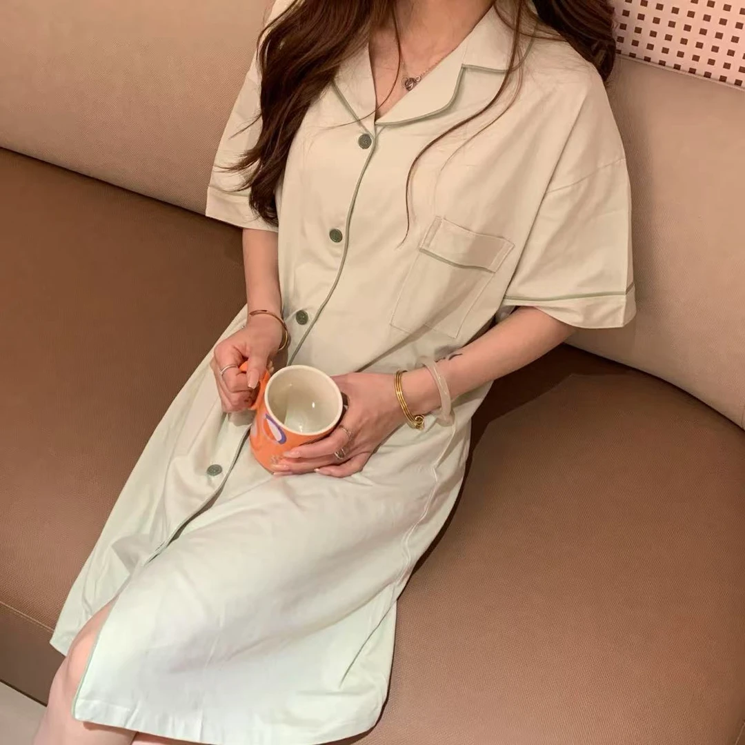 “纯棉”简约纽扣睡裙纯色#L-36112