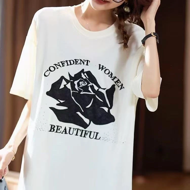 515/3520/110   高级感T恤女夏新款设计感手工印花蕾丝上衣