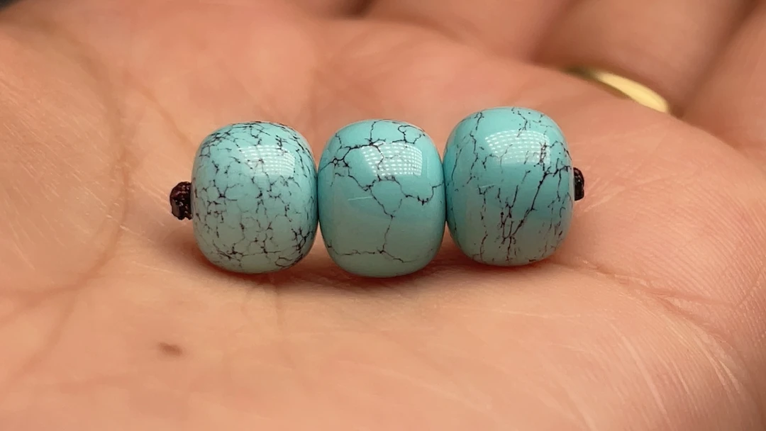 原矿绿松石高瓷水草纹 珠子 尺寸10x7mm 克重3.7g