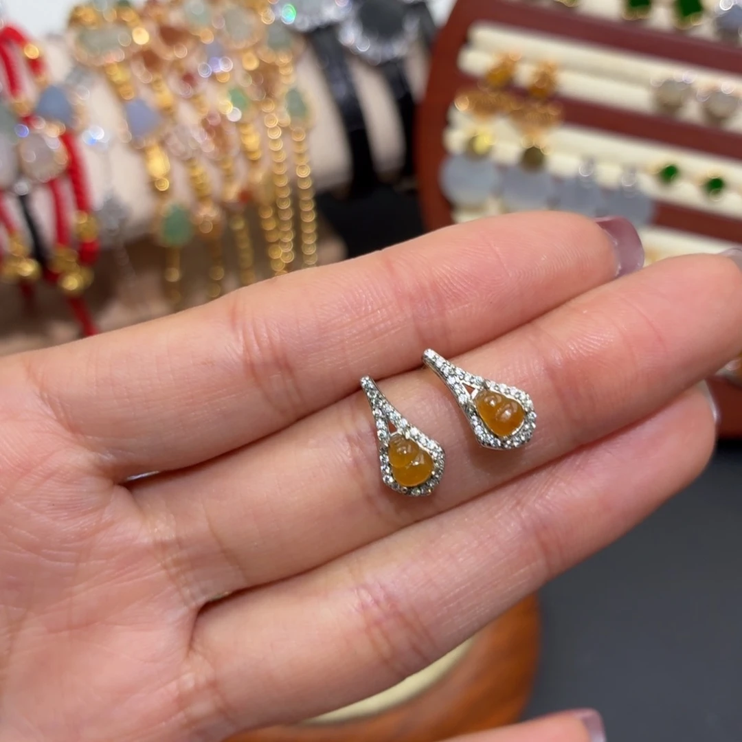 翡翠银S925镶嵌颈饰耳钉