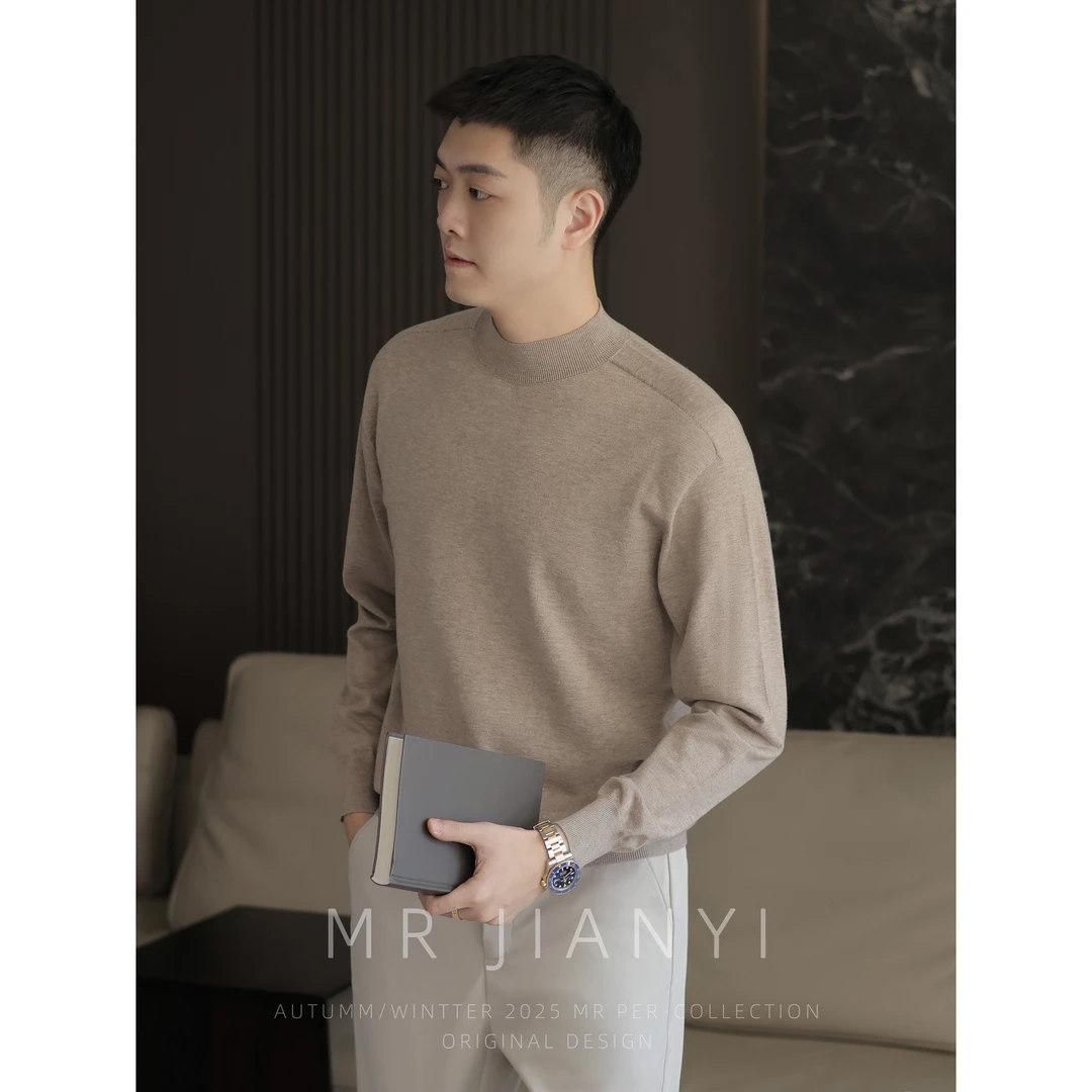 MR JIANYI 秋冬甄享一体成型中领长袖打底针织衫无缝针织毛衣男装