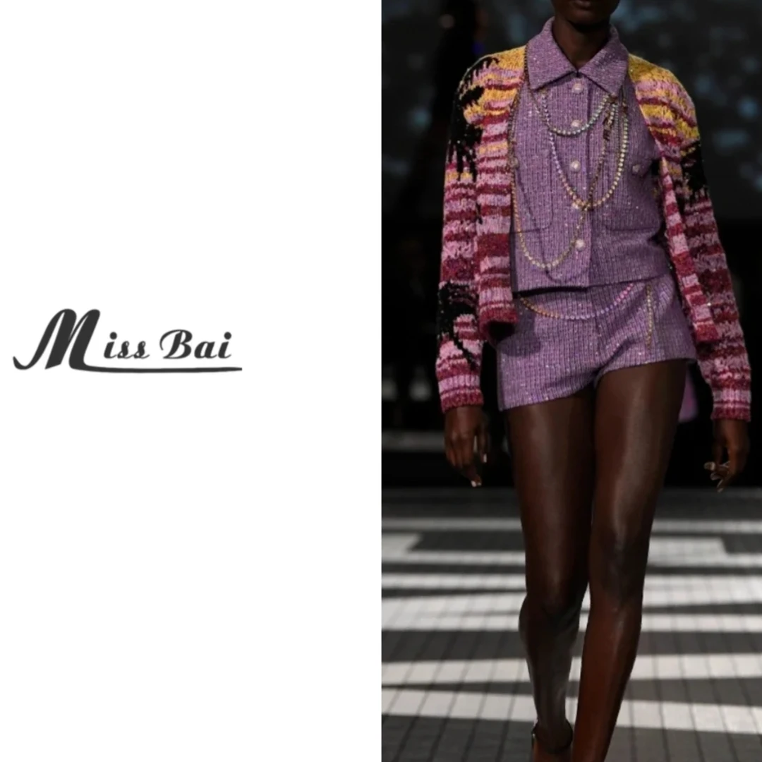 【白姐严选2】【浪漫烟紫】116—时尚高级亮片粗花呢短裤休闲