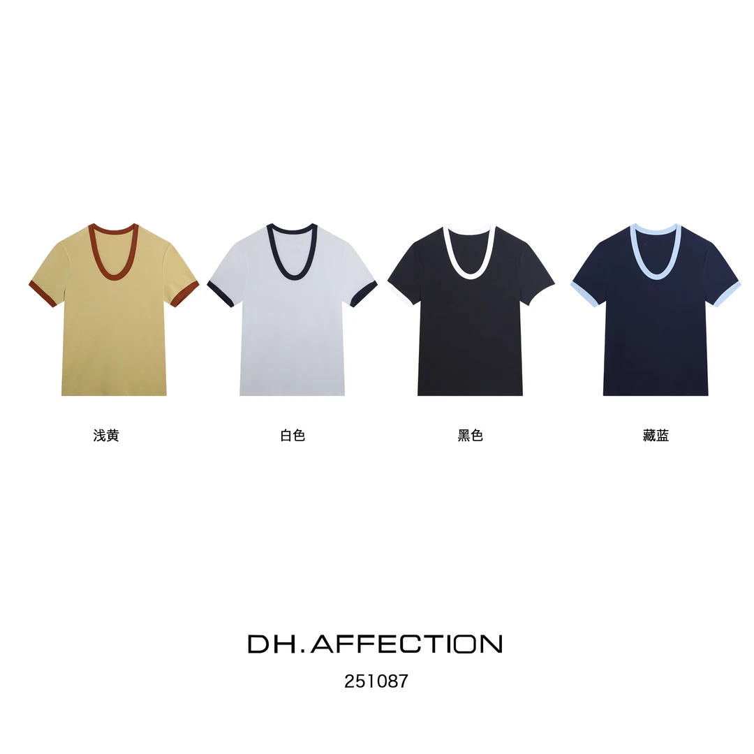 鑫燃KIKI （冰凉T）欧货时尚V领拼色短袖T恤 251087 DH