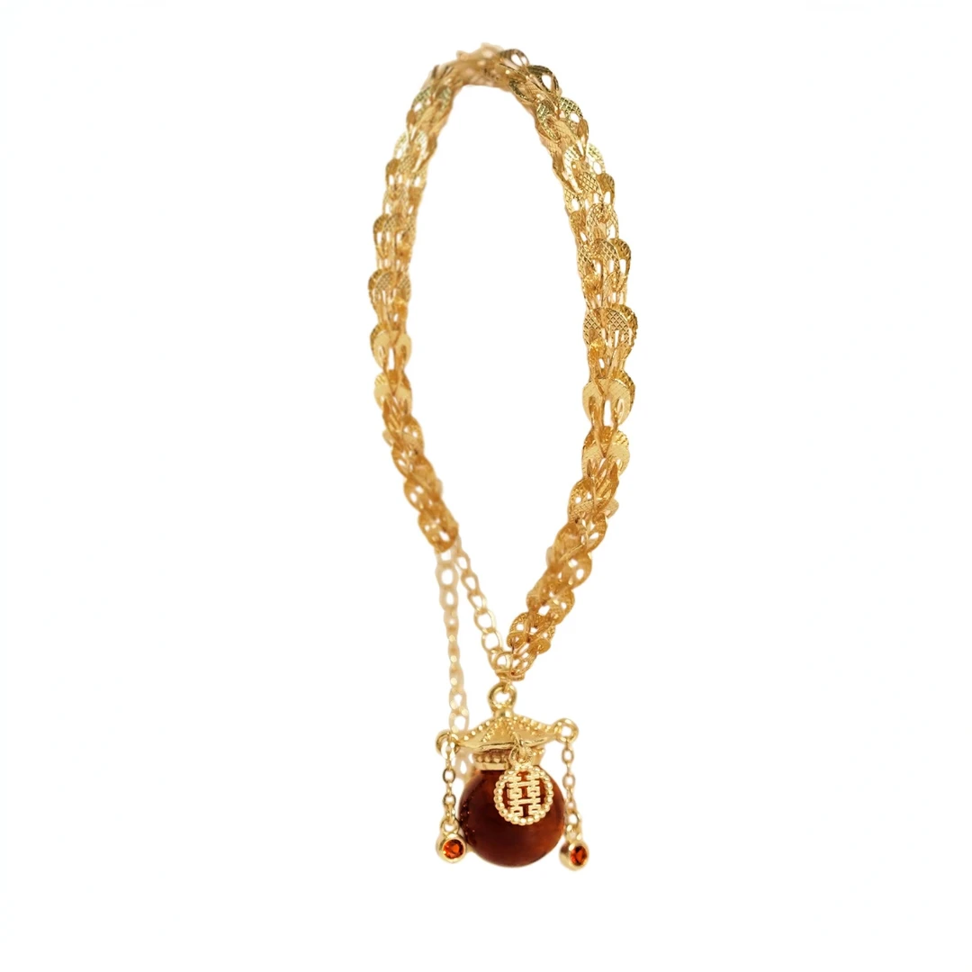 【公主】轻奢气质天然珠宝琥珀（蓝珀）合金凤尾形镶嵌手链【ZSL47】