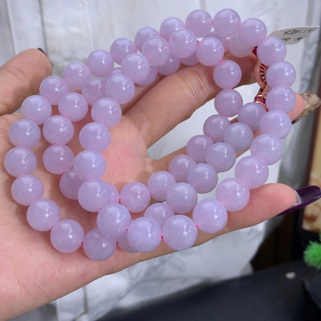 翡翠未镶嵌手串卡10胶润淡淡粉紫项链