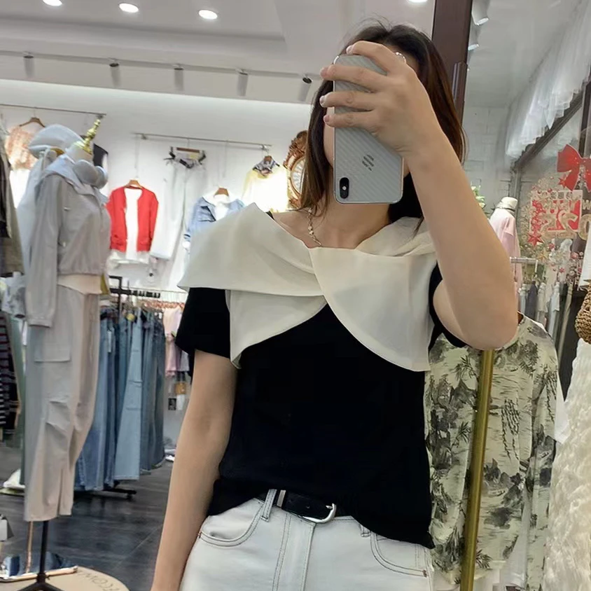 夏季新品时尚洋气名媛风修身显瘦百搭短袖T恤打底衫外穿女高档潮