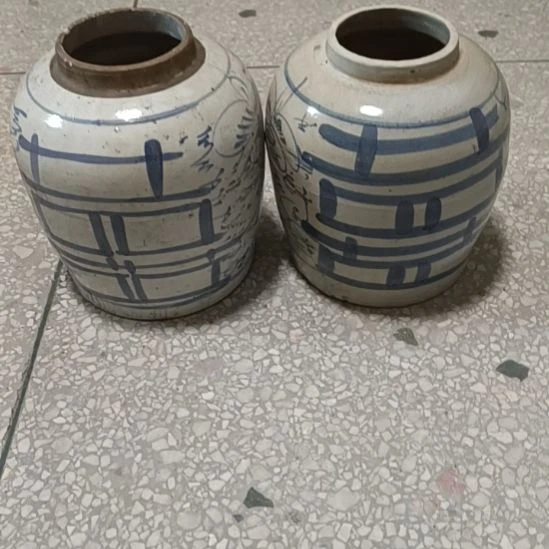 摆件陶双双双喜临门罐罐摆件青花陶瓷