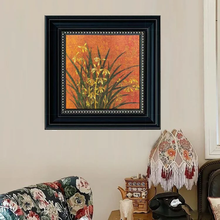 6371-新中式复古兰花装饰画植物餐厅客厅卧室装饰画40*40