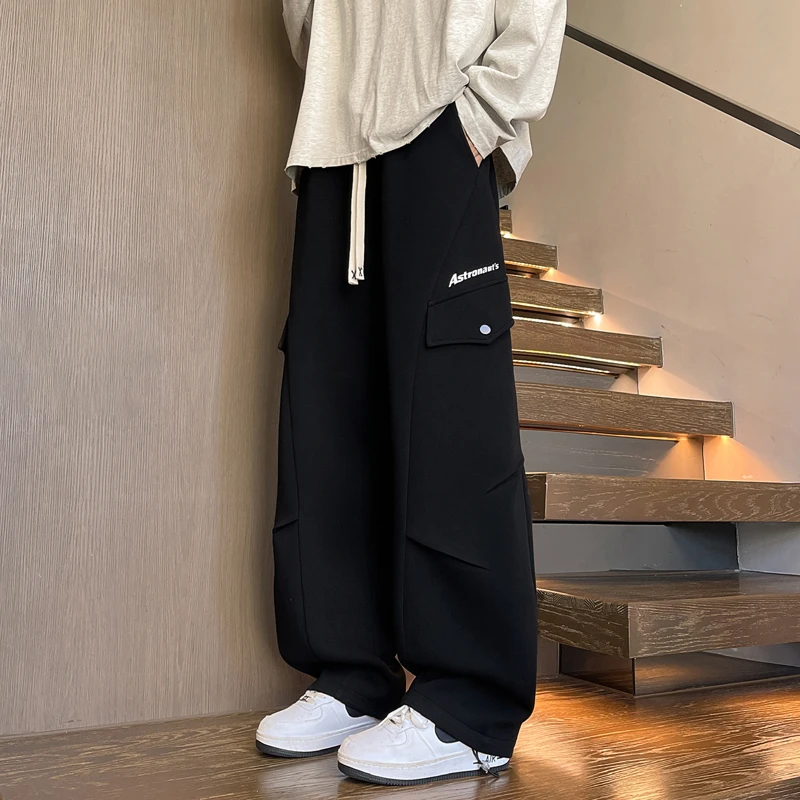 2025春秋新款男生美式潮流长裤子秋季宽松百搭宽束两穿工装休闲裤