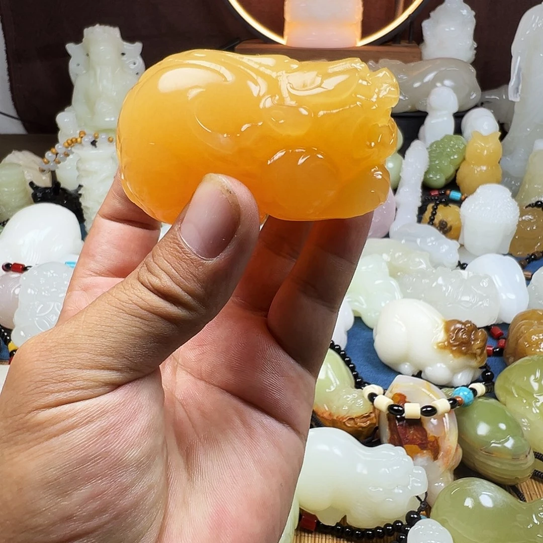 石材手工雕刻貔貅手把