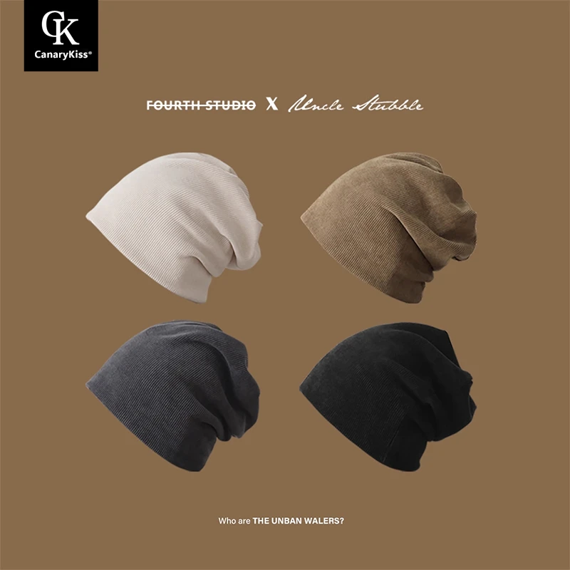 CanaryKiss宽松显脸小堆堆帽秋冬季日系套头冷帽纯色慵懒风月子帽