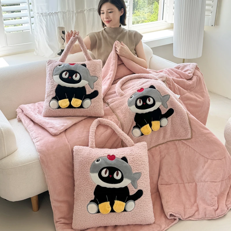 牛奶绒 加厚抱枕被子两用车用二合一枕头被午睡毯子折叠沙发靠枕