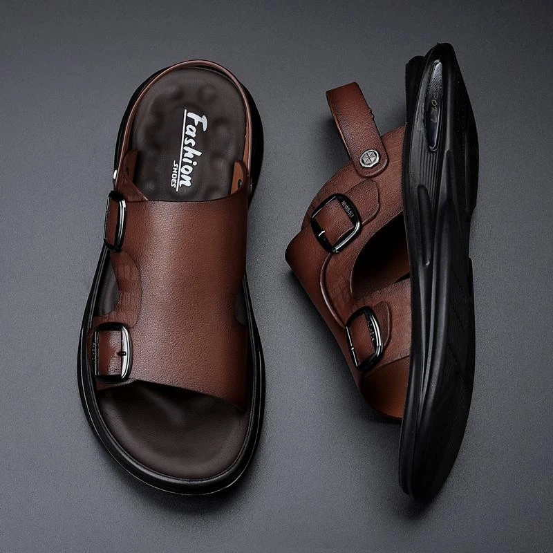 凉鞋男士真皮2025夏季防水防滑沙滩鞋男款外穿开车厚底两用凉拖鞋