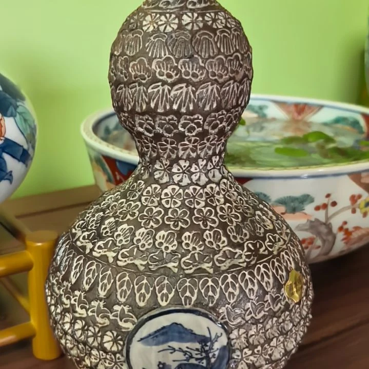 纯手刻青花手绘三扇窗