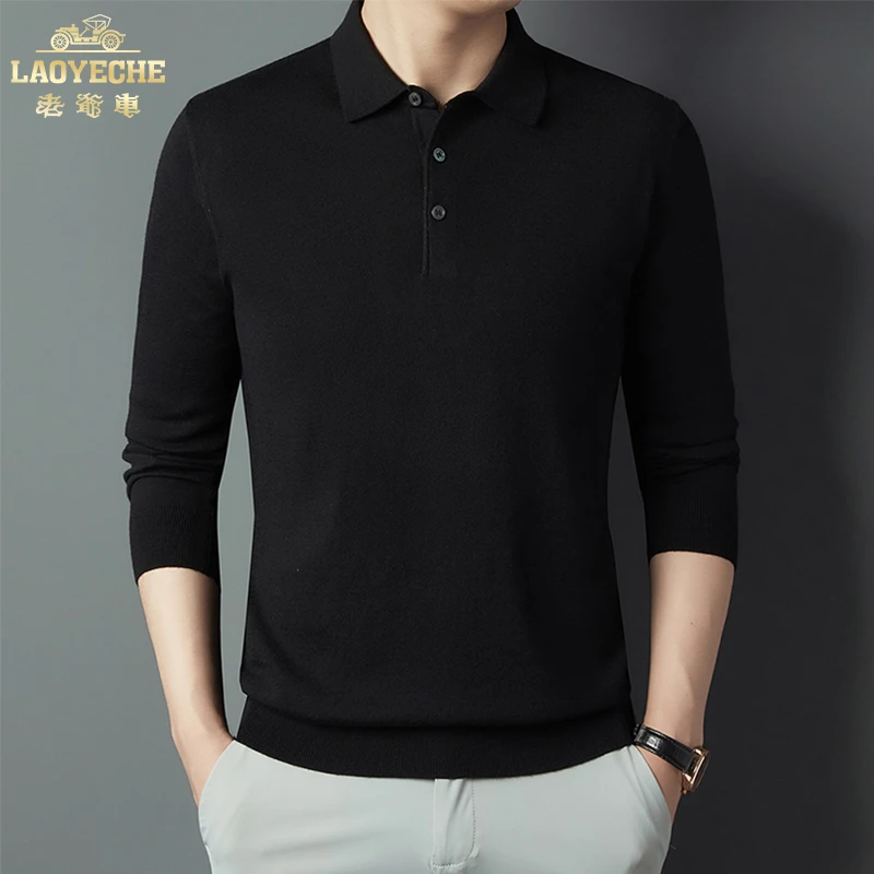 【桑蚕丝+羊毛混纺】春季新款男士薄款针织衫翻领纯色休闲打底衫