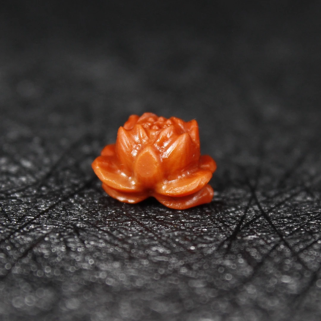 凉山南红莲花莲蓬纯色无纹满肉柿子红天地孔腰珠对珠哑光精工立体