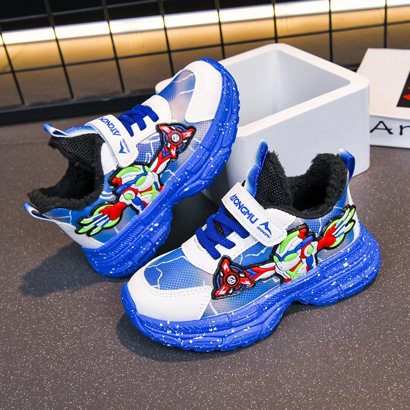 atongmu/阿童木儿童运动鞋冬季新款男童皮面保暖防滑轻便男童鞋