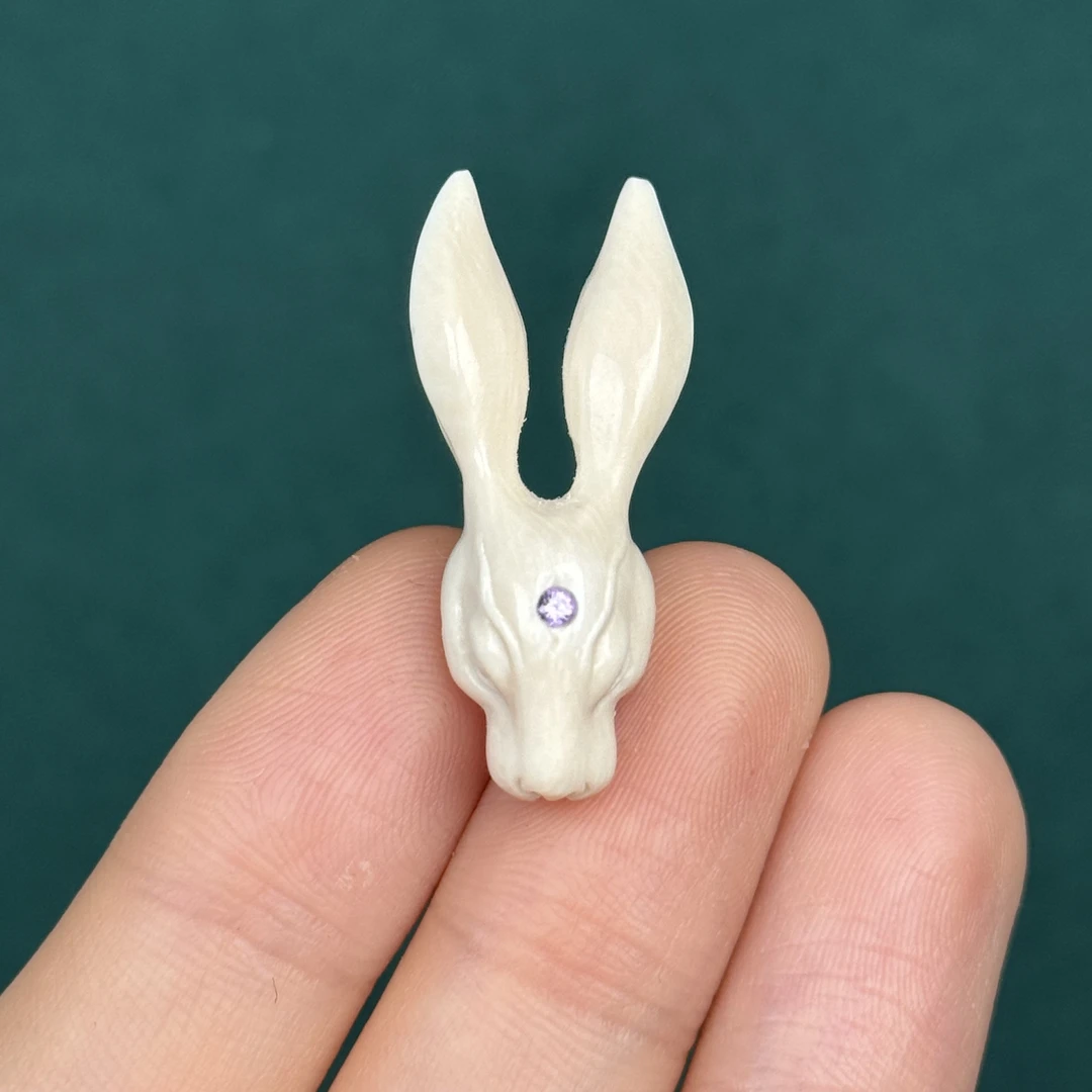 D73-74天然猛犸牙 雕刻兔三通约11*33mm支持复检假一罚十