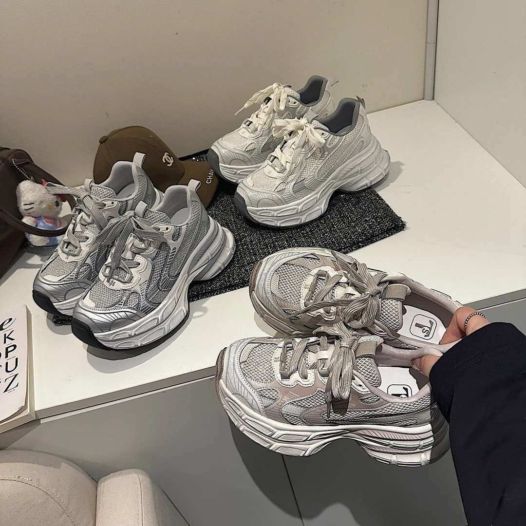 【TS】休闲鞋2025新款复古做旧老爹鞋网面增高百搭休闲鞋MTX57550-X