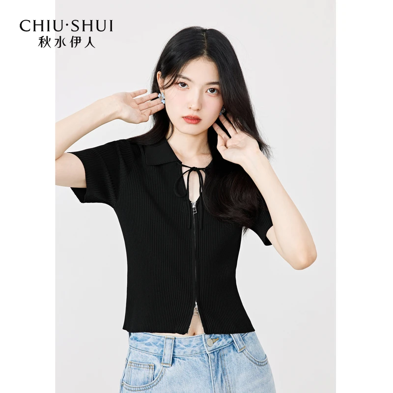 【直播】秋水伊人时髦甜酷短袖针织衫女装开衫上衣623205B100489