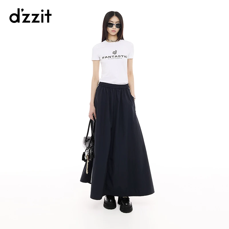 dzzit地素短袖T恤春秋休闲简约印花正肩圆领上衣女3J1B3061I