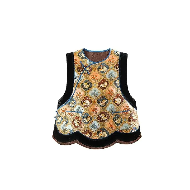 『瑞兽纳福』新中式冬季款唐锦古韵金皮偏襟马甲