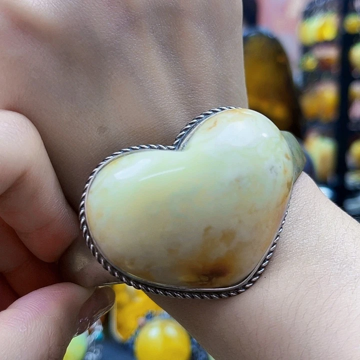 琥珀银S925镶嵌裸石手镯