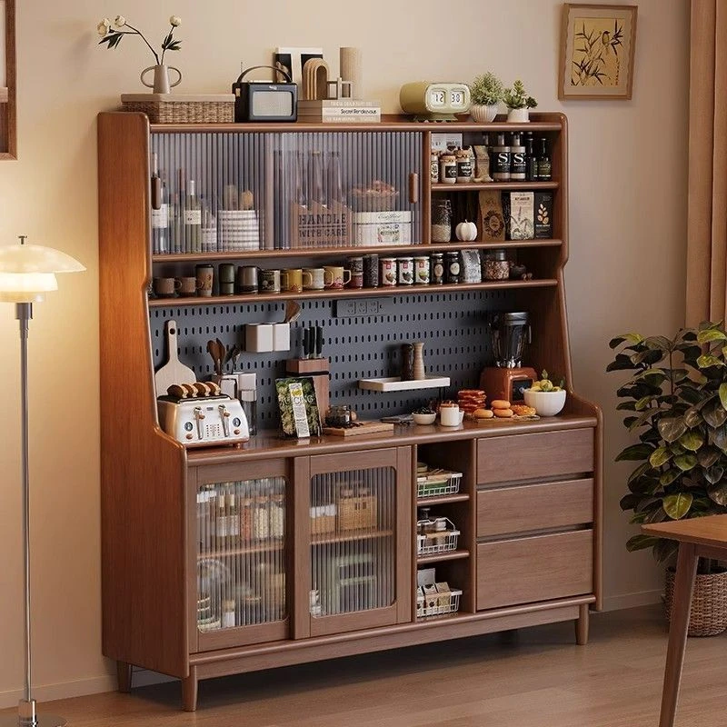 中古风实木餐边柜靠墙家用厨房客厅茶水柜碗柜酒柜多功能储物FJX