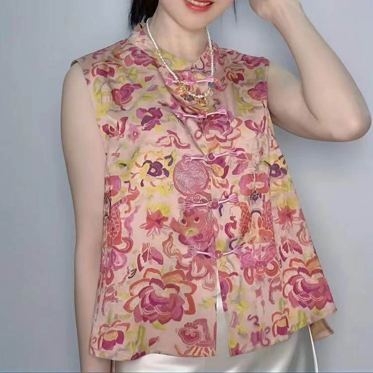 【如鱼得水】马甲百搭夏季提花圆领常规马夹无袖印花气质时尚上衣