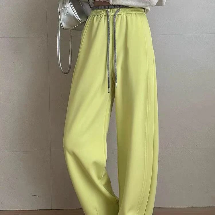 506/24173/119-9 欧洲站拼接撞色腰头松紧腰阔腿裤休闲裤