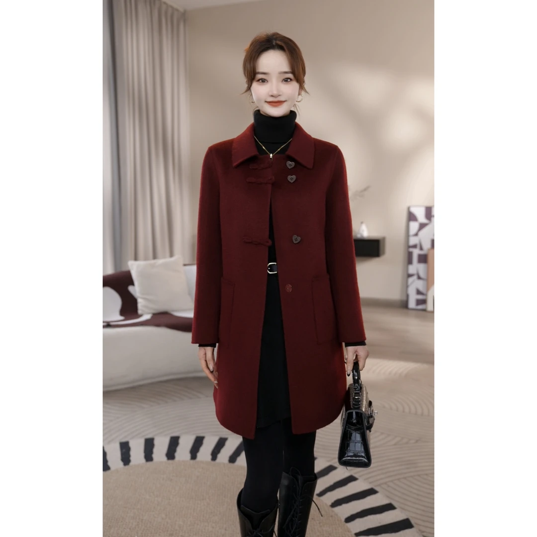 【曼贝】高端定制款双面绵羊毛大衣时尚设计感外套8484696【佳莹】