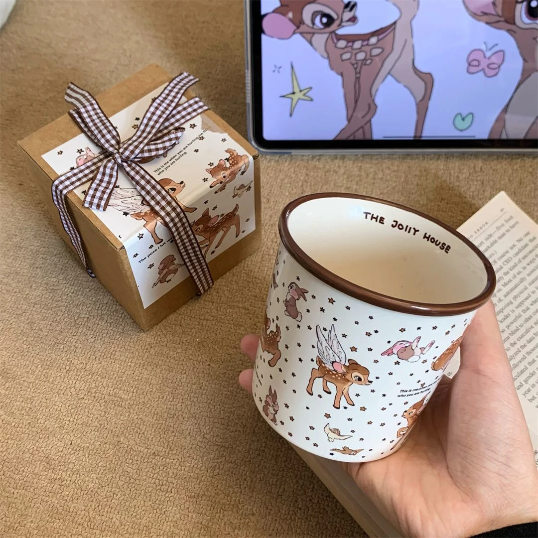 日式星夜麋鹿陶瓷手握杯小众高颜值水杯精致漂亮的咖啡杯马克杯L