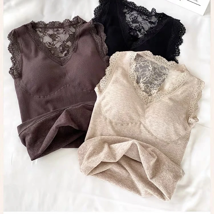 秋冬蕾丝保暖背心加厚吊带内搭打底衫上衣X27948