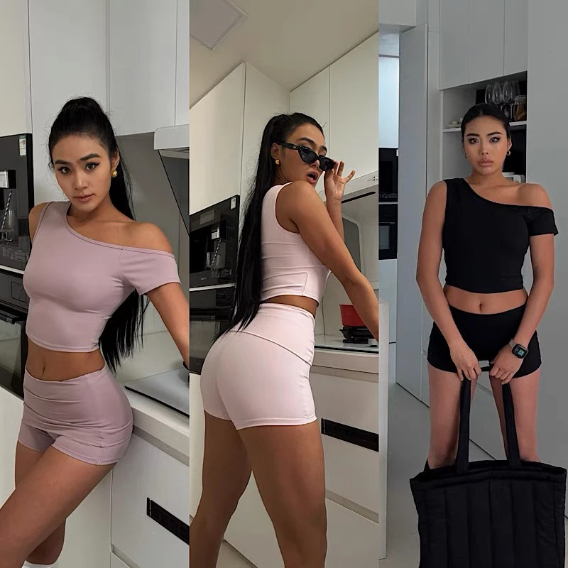 akiyo studio欧美性感辣妹运动健身套装女显瘦瑜伽服短袖上衣短裤