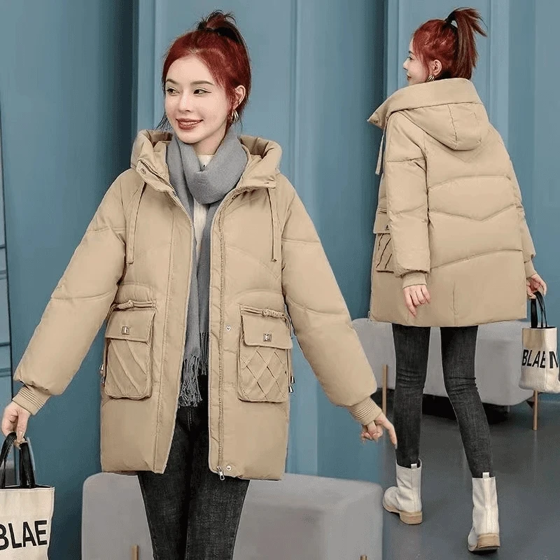 女厚款中长款棉衣棉服外套时尚百搭冬装棉袄加厚冬季显瘦大码女装