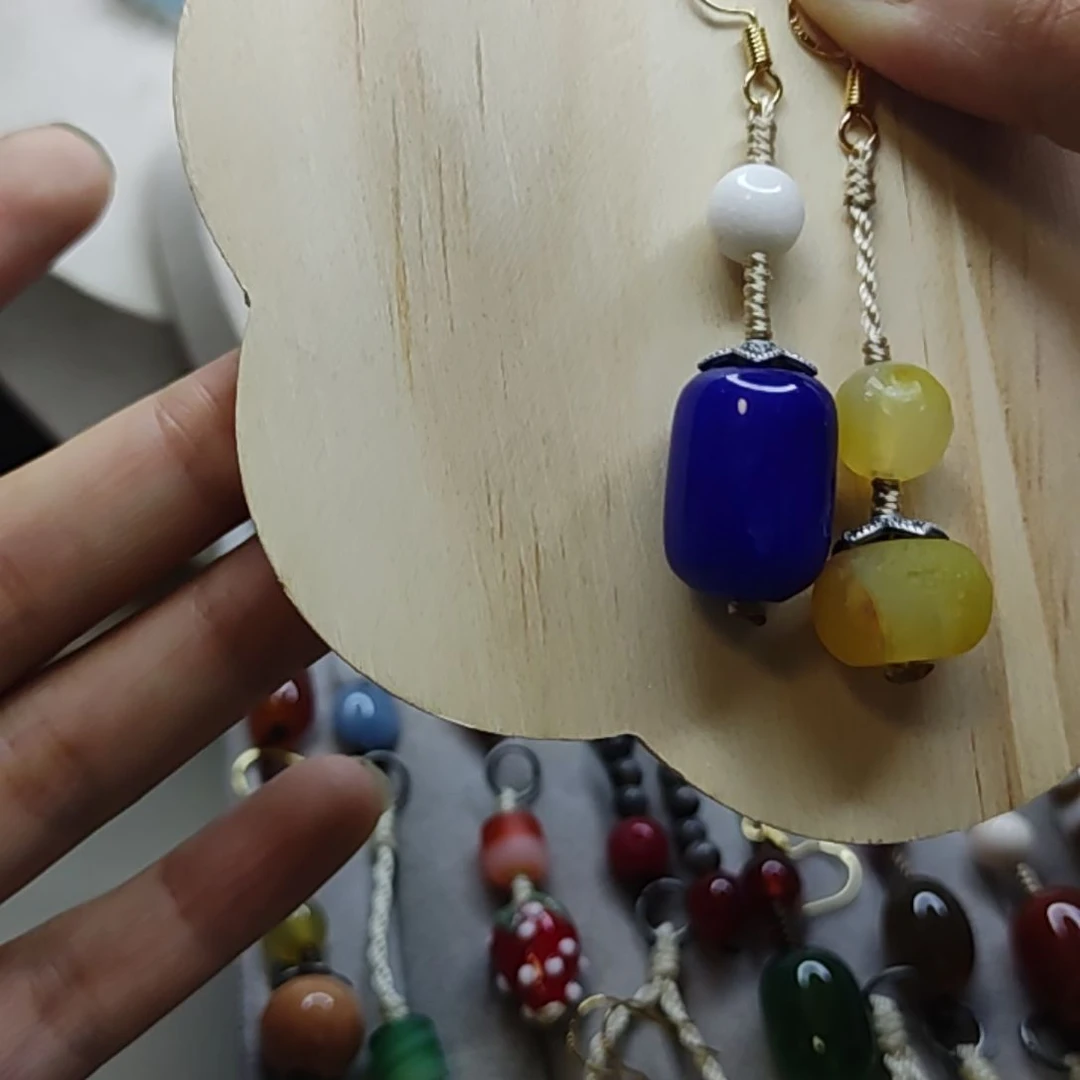 无非金属蓝色黄色橘皮瑙瑙耳饰选其一