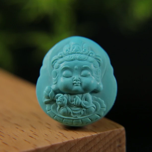 原矿绿松石大势至宝宝佛吊坠 尺寸18.4×20.5×9.2mm，重4.55g