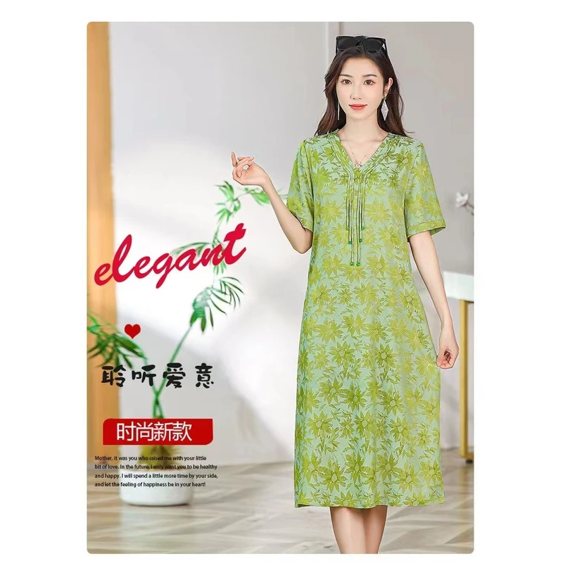 太阳花YJ4531国风古韵妈妈装时尚复古气质花萝连衣裙