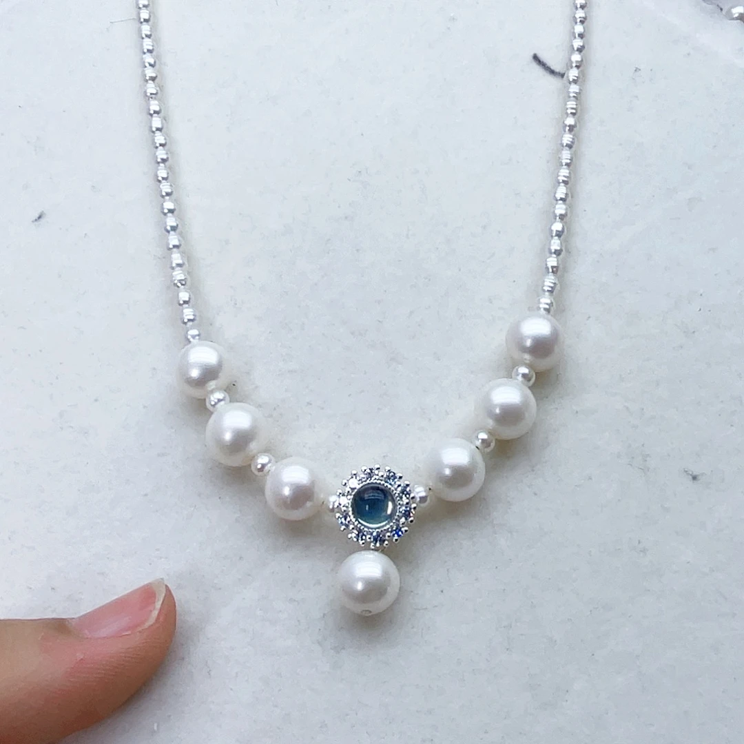 颈饰银S925镶嵌淡水珍珠卿*