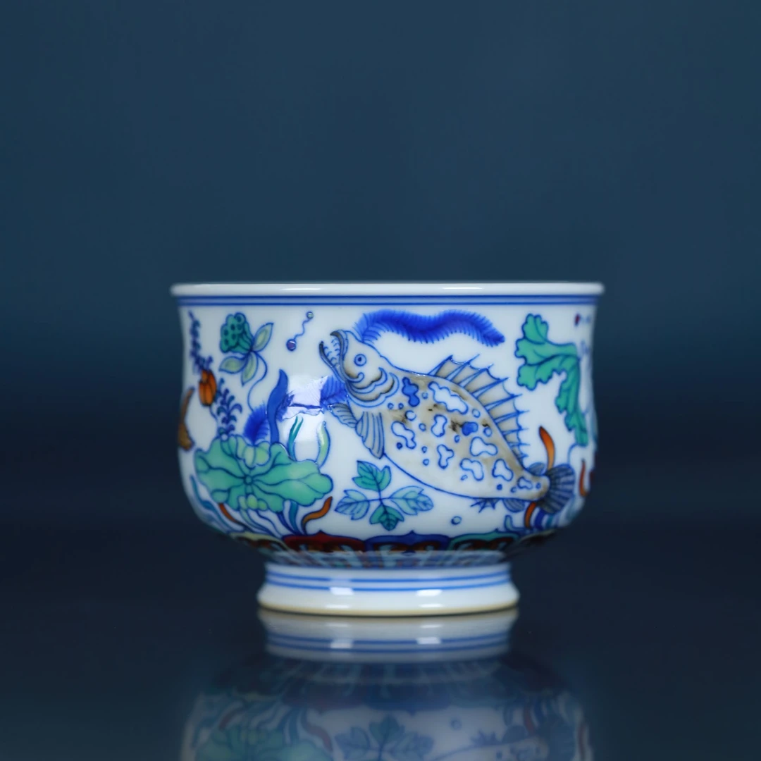 刘建锋窑斗彩鱼草炉式杯茶具高档顺丰包邮LJF254茶杯主人杯陶瓷