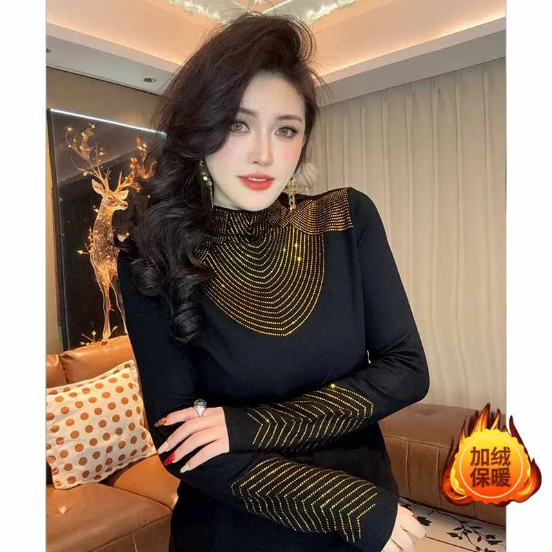 DR-璀璨金钻半高领加绒款烫钻打底衫时尚百搭长袖女Z888