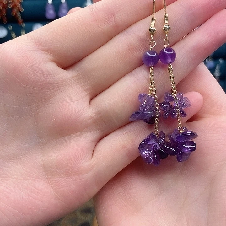 石英质玉耳钉银S925镶嵌