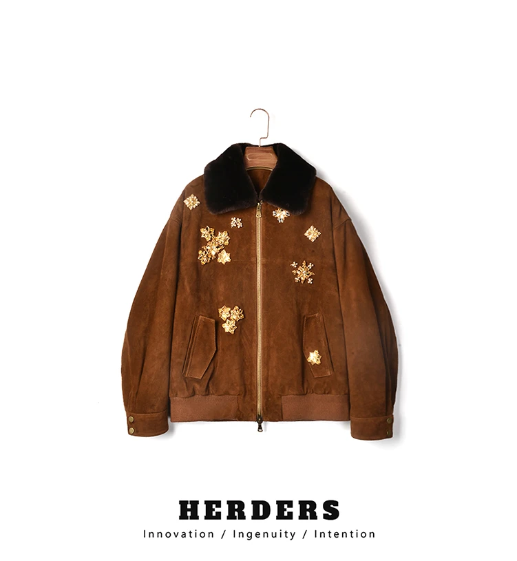 HERDERS 棕色皮毛一体皮草外套 246229