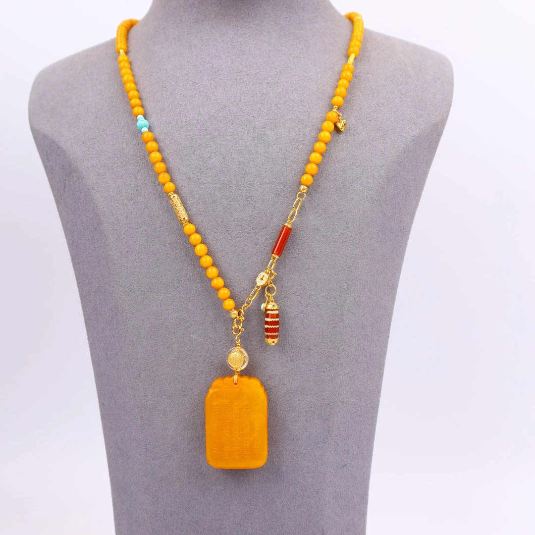 【心如珠宝赐福】蜜蜡五条经文项链 XK02685