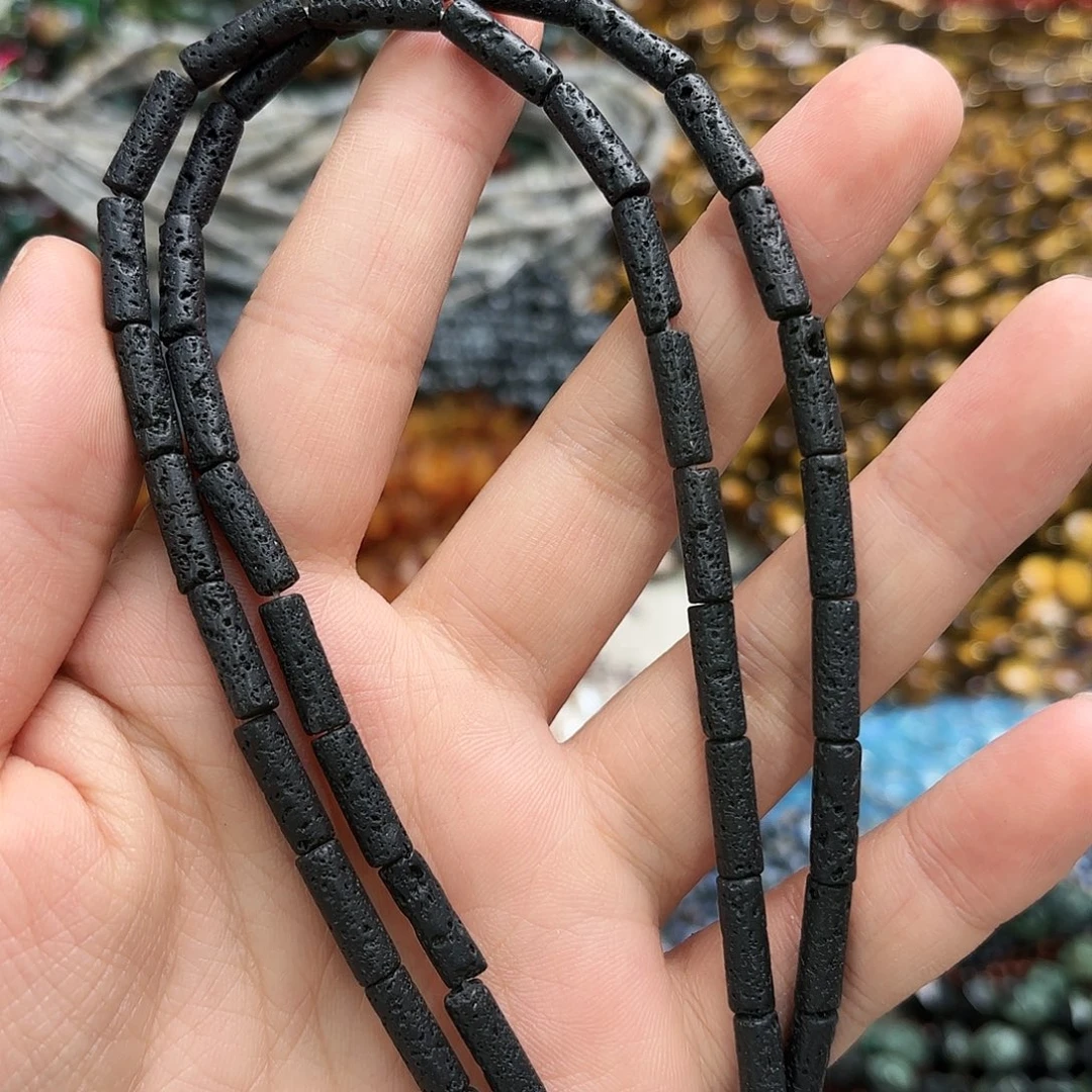 玛瑙/玉髓未镶嵌珠宝半成品4×13黑火山圆管一条